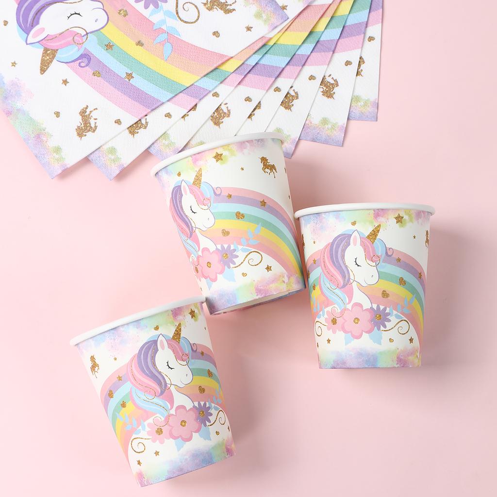 Jednorožčí párty Jednorázové nádobí Talíře Ubrousek Duha Jednorožec Oslava narozenin Dekorace Dětská oslava narozenin Potřeby Sprcha pro miminko
