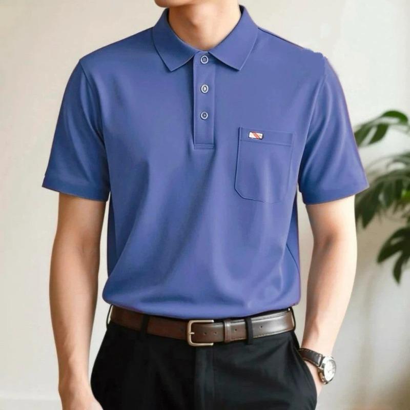 Suchengyang Heren Katoenen Poloshirt Casual Korte Mouw Kraag Top met Echte Zak Zakelijk Dagelijks Ademend T-shirt XL koningsblauwe kleur