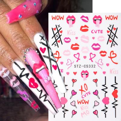Nail Art Stickers, Valentine'S Day Romantic Love Lips Heart Love Lollipop Nail Stickers
