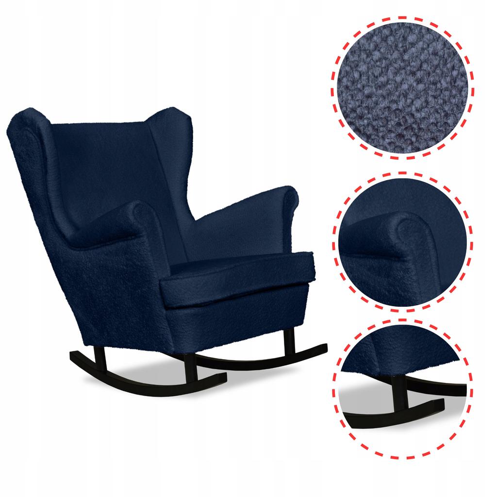 Fotel uszak Bella bujany skandynawski Family Meble granatowy ciemny welurowy