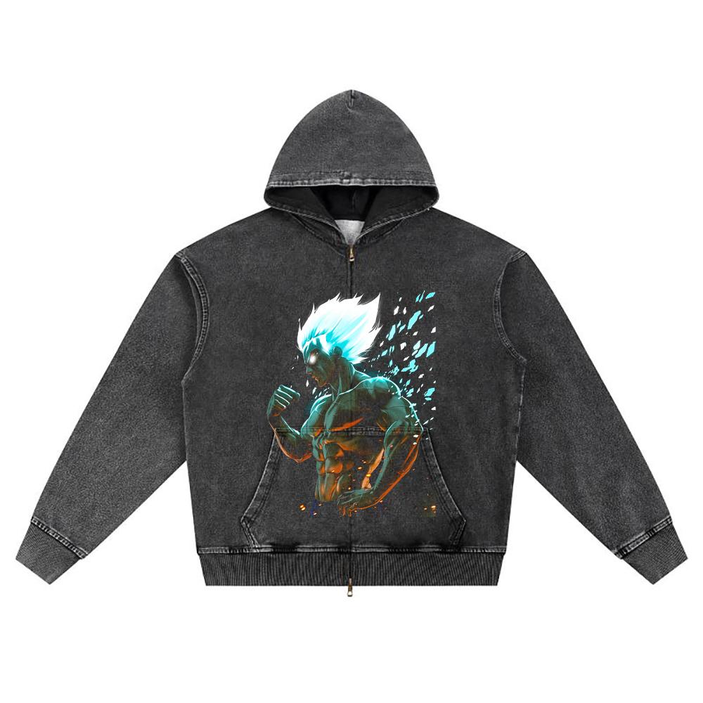 DTG Print Knitted Denim Zip-Up Hoodie Sin Título 4 Brother Print Zipper Hoodies  