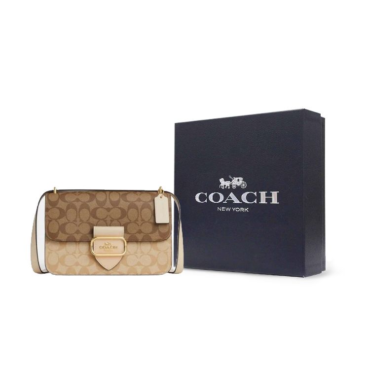 Coach Morgan 26 Classic Monogram Flap Snap Comfortable Leather Messenger Bag Women Shoulder Bag Khaki CM089-IMOT4