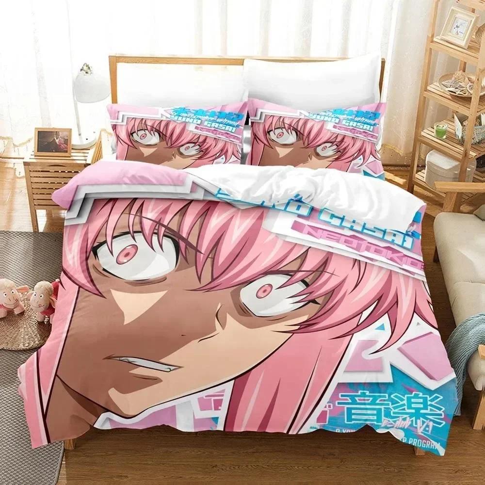 New 3D Printed Anime Bed Sheet Future Diaries Mirai Nikki Bedding Set Single Twin Full Queen King Size Bed Set Adult Kid Bedroom