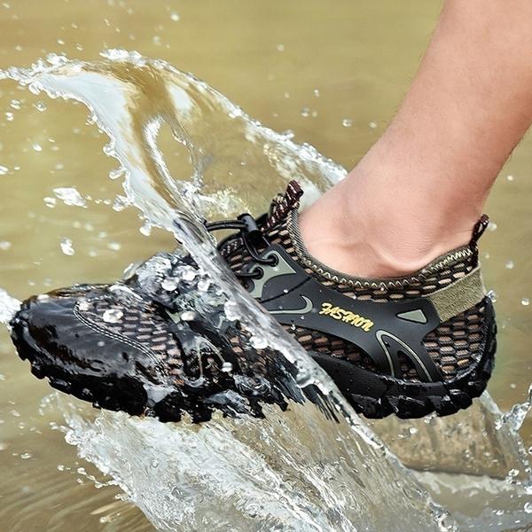 Sapatos aquáticos respiráveis masculinos, calçados antiderrapantes para áreas externas, leves, de secagem rápida, esportivos, tênis para acampamento aquático