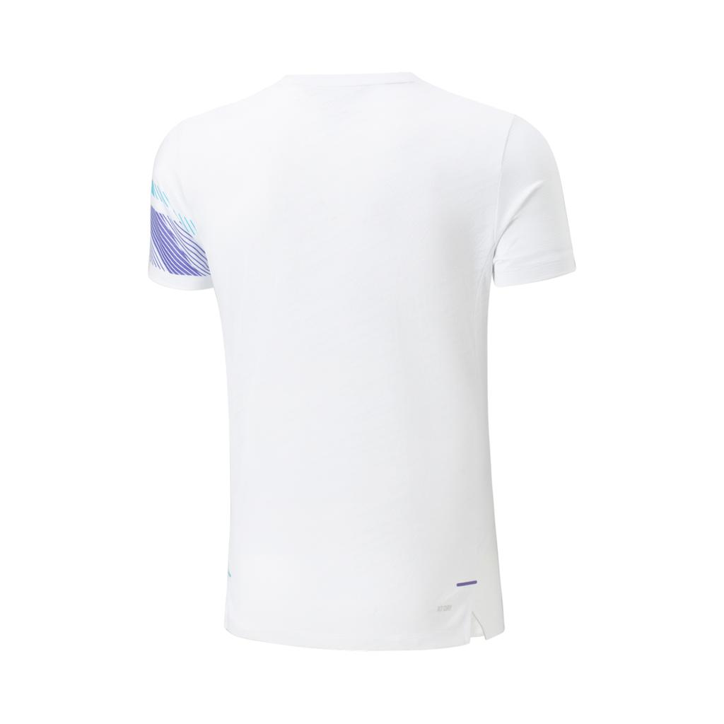 Li Ning Badminton Series V-Neck Printed Comfortable Breathable Versatile Short Sleeve Badminton Shirt Unisex tops Standard-White AAYV031-2
