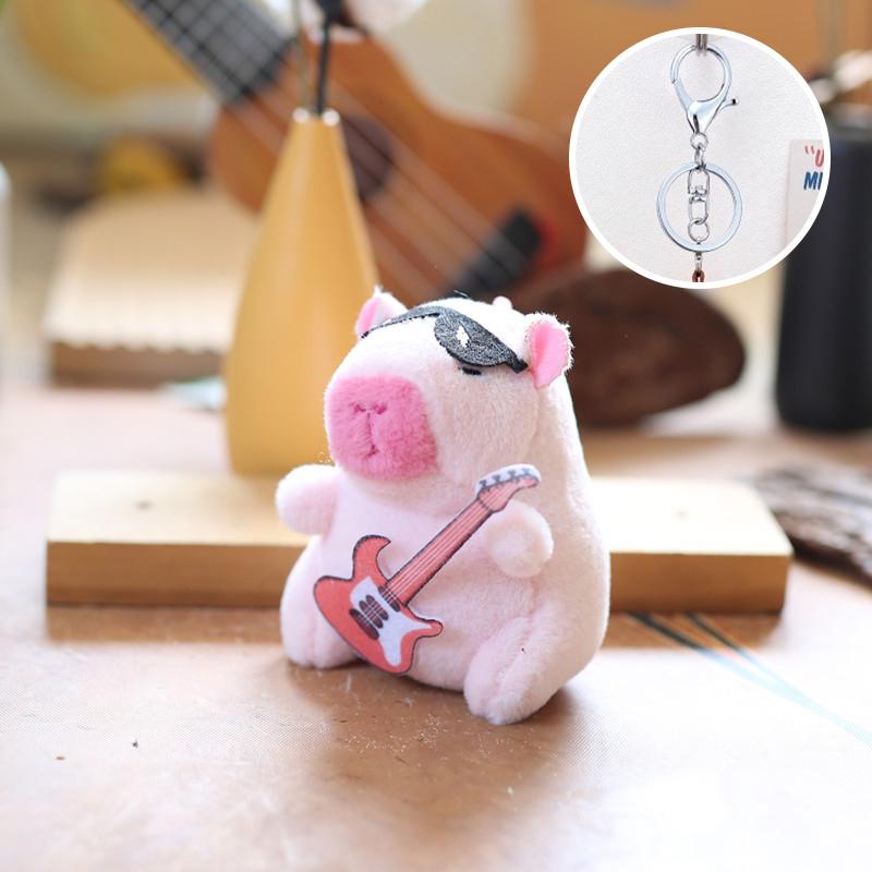 Guitar Kapibala Plush Toy Cartoon Capybara Pendant Soft Stuffed Doll Keychain Car Key Ring Backpack Bag Decor