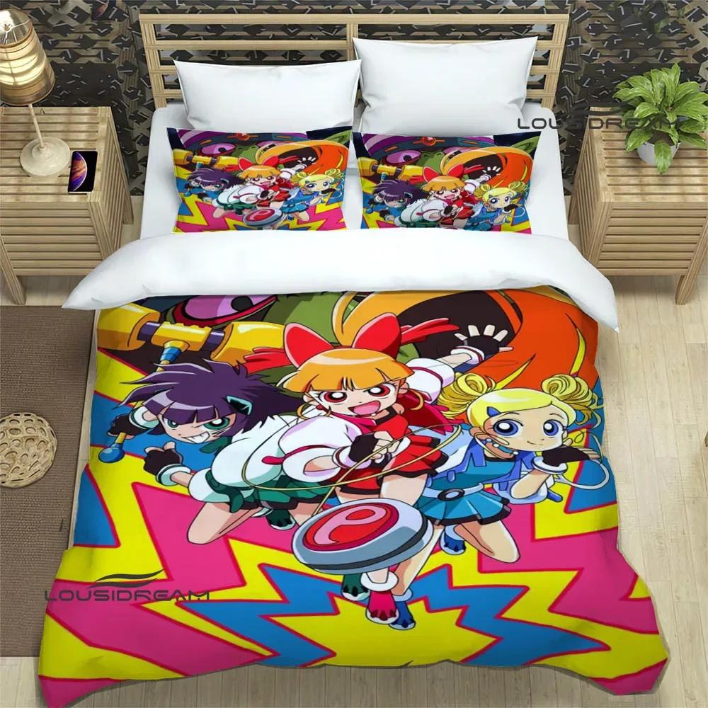 3D P-Powerpuff-Girls Cartoon Bedding Sets Exquisite Bed Supplies Set Duvet Cover Comforter Set Bedding Set Luxury Birthday Gift
