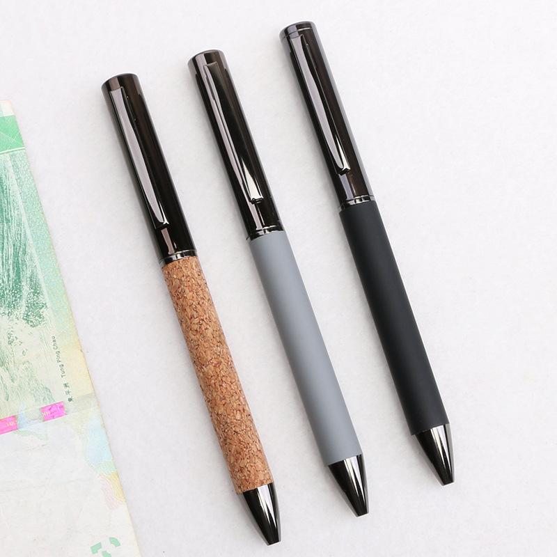 Environmentally Friendly Wood Metal Foreskin Ballpoint Pen Printing Logo Business Office Gift Pen Electroplating Gun Ash Medium Oil Neutral Pen