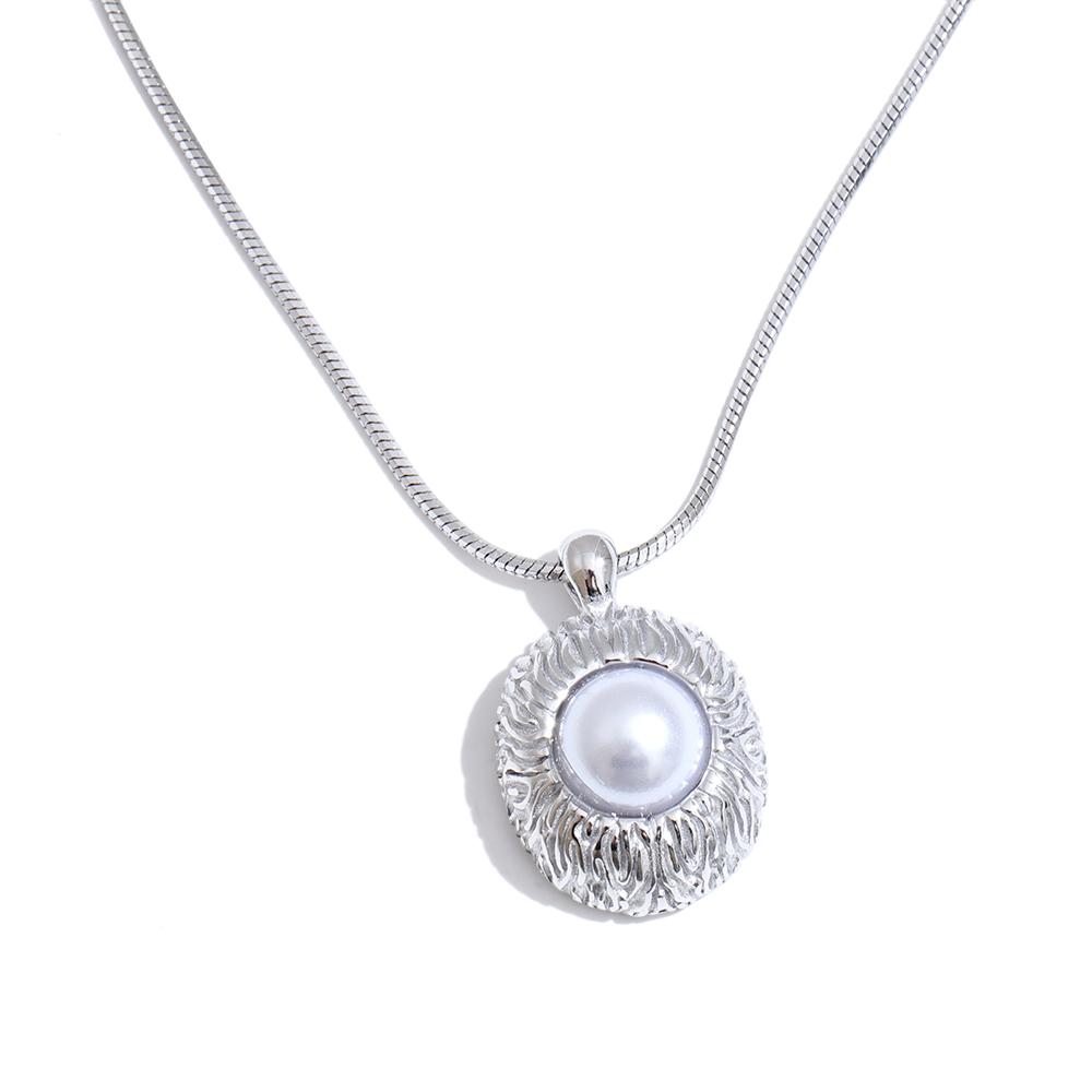 Yhpup Simulated Pearls Round Casting Pendant Necklace Stain Less Metal Stainless Steel Popular High Quality Jewelry Recommend