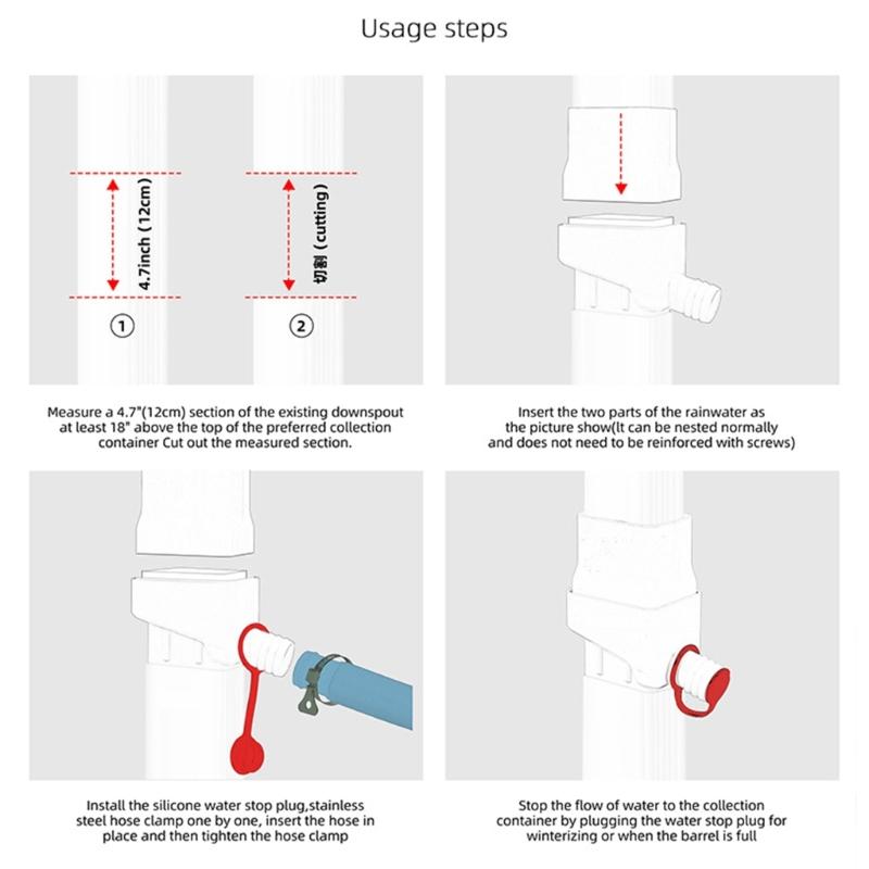 Double Outlet Downspout Splitter For Rain Barrels Connection Fitting Weatherproofed Garden Water Collector