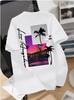 Sunset City Palm Tree Pattern Printed Unisexs Breathable Cotton Tshirt For Summer Streetwear Style For Unisex And Unisex