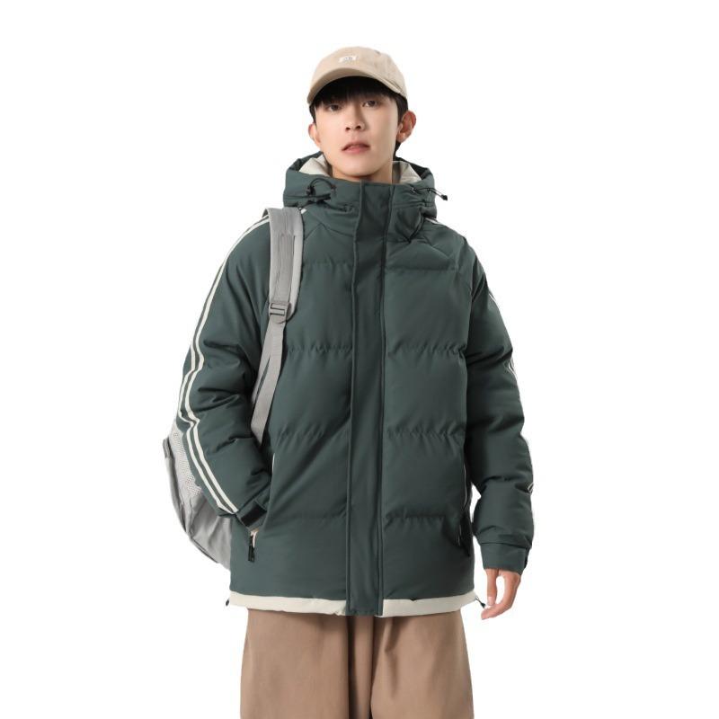 Cotton Clothing Men Winter Big Yards Hooded Striped Loose Thickened Cotton Jacket Warm Casual Cotton Comfortable and Versatile Jacket