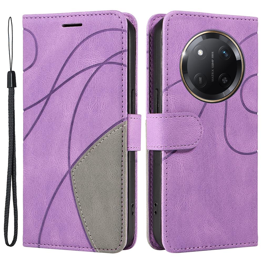 

For Honor X60 Pro 5G/Magic7 Lite 5G/X9c 5G Leather Case Wallet Stand Color Splicing Phone Cover Light Purple