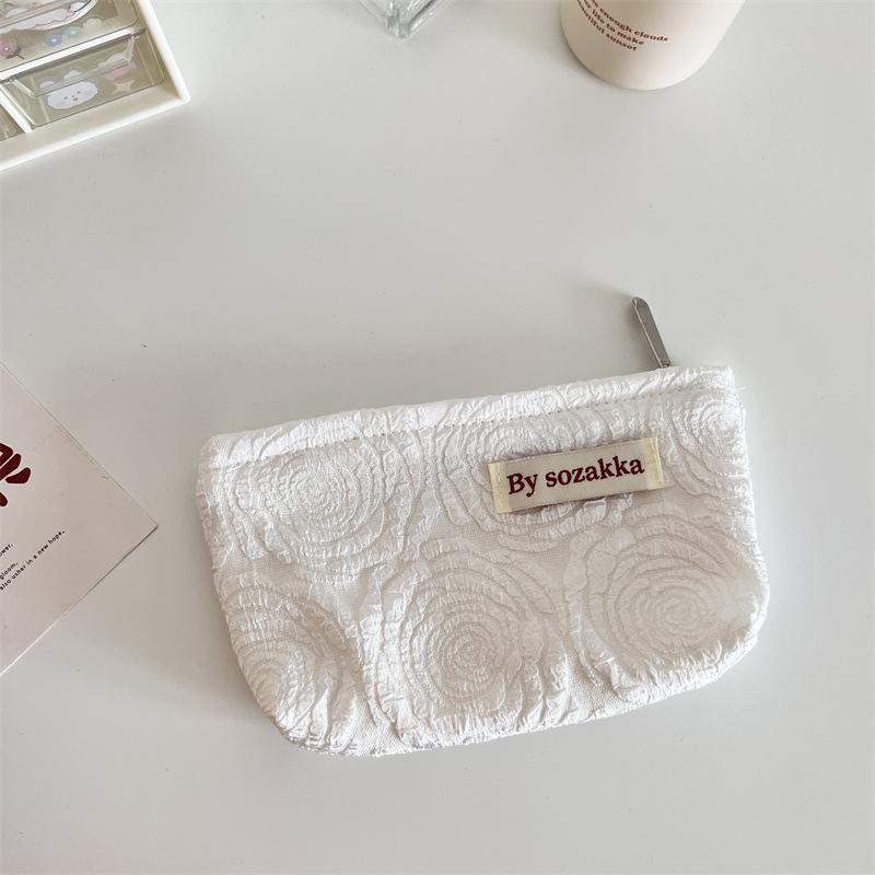 French Embossed Flowers Travel Cosmetic Storage Bag Wallet Cute Women Makeup Kits Handbags Phone Pencil Case Organizer Pouch Bag