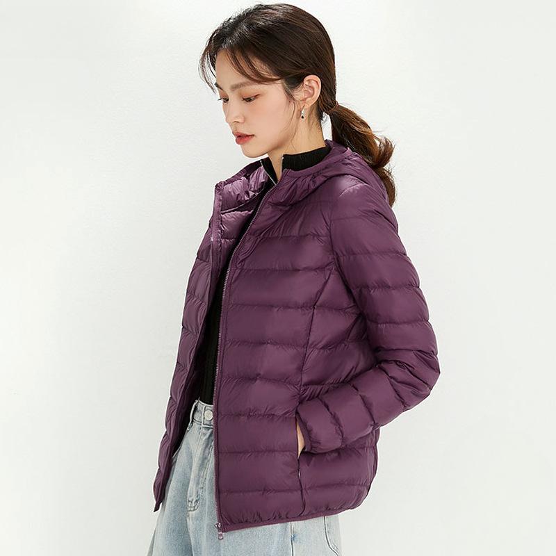 Chaqueta de plumón con capucha de invierno para mujer, ligera, corta, de talla grande, ligera, de plumón de pato blanco