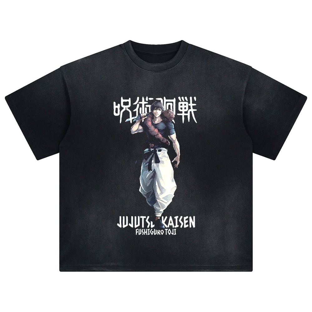 Fushiguro Toji Tričko Vyprané Oversized Y2k Jujutsu Kaisen Manga Streetwear Hip Hop Bavlna Krátký Rukáv Oblečení Ležérní Volné Dámské Pánské Oblečení