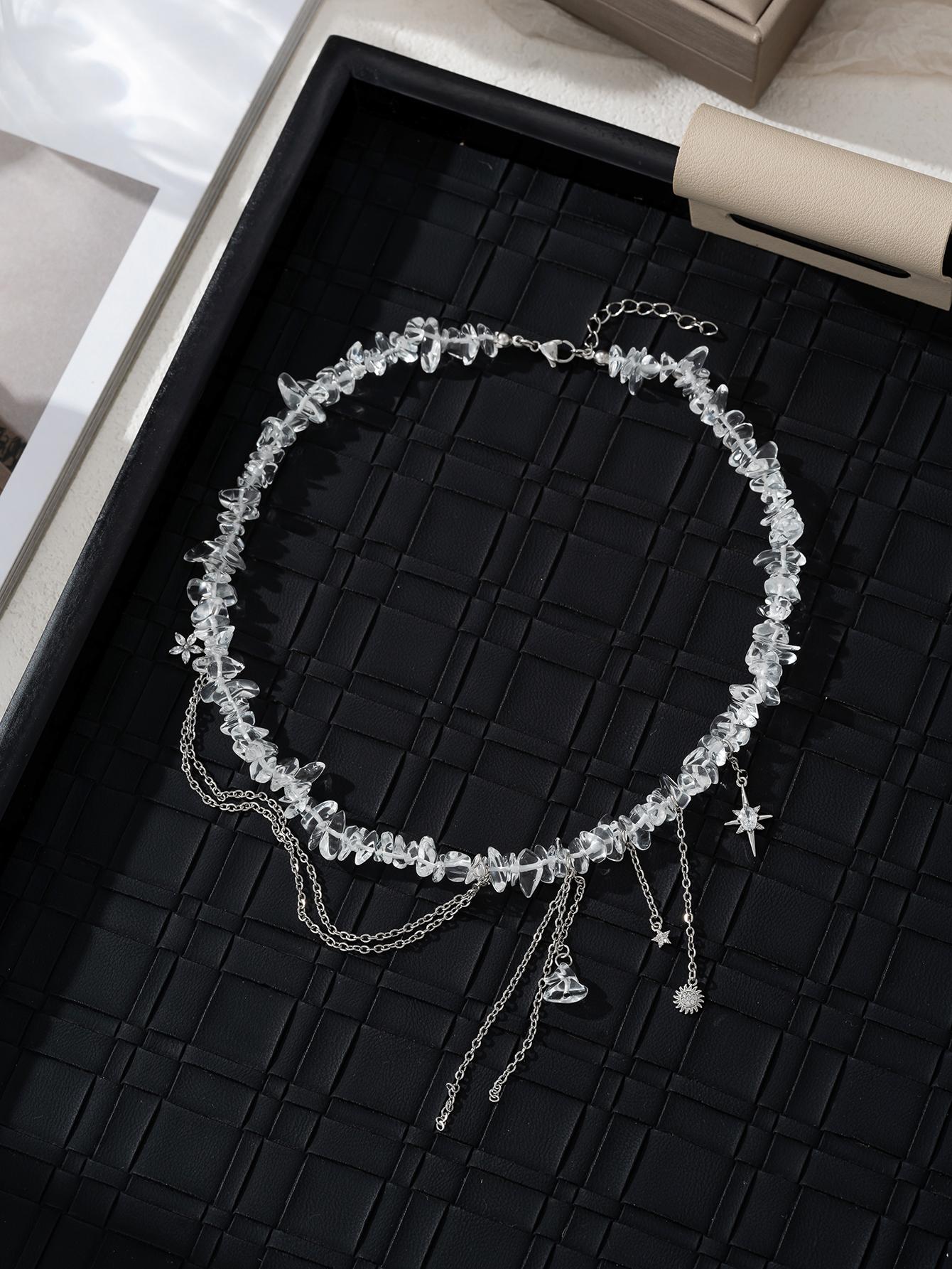 Шарм Хип-Хоп Неправильный Гравий Четыре Звезды Кисточка Кулон Женское Ожерелье Музыкальный Фестиваль Повседневные Ювелирные Аксессуары