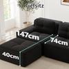 Knochenloses, Modernes L-förmiges Modulsofa für das Wohnzimmer mit tiefer Sitzfläche, Bequemes Cord-Wolkensofa mit Hocker, Geknöpftes Zweisitzer-Schlafsofa, Schwarz