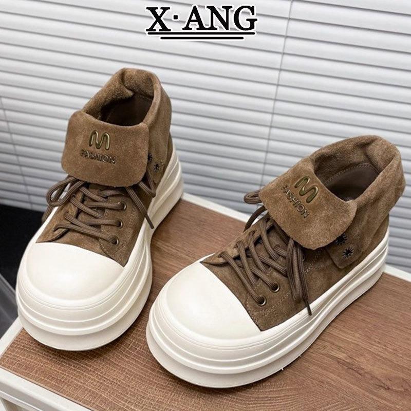 Muffin thick sole heightening small Martin boots women's leather two wear short boots autumn new high-top shoes