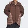 Adidas Originals X Hamcus Collaboration FW23 Color Block Quilted Logo Drawstring Hooded Zipper Down Jacket Unisex Outerwear Brown IX4344