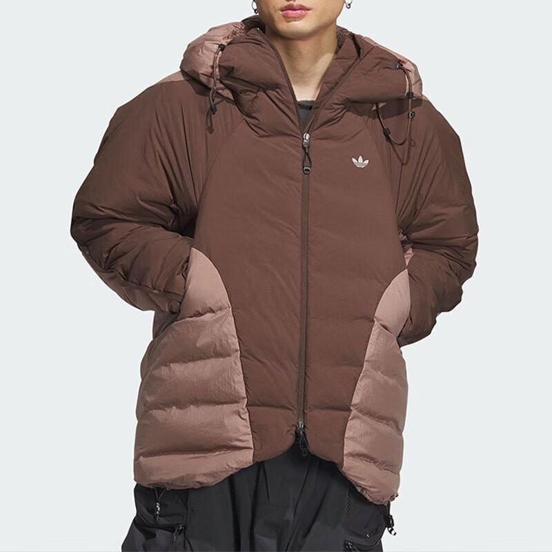 Adidas Originals X Hamcus Collaboration FW23 Color Block Quilted Logo Drawstring Hooded Zipper Down Jacket Unisex Outerwear Brown IX4344