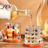 Verre à Liqueur Rotatif Verre à Whisky, Tumbler Pivotant Peint à la Main avec Base en Faux Cristal Gaufré Rotative à 360 Degrés, Tasse pour la Maison