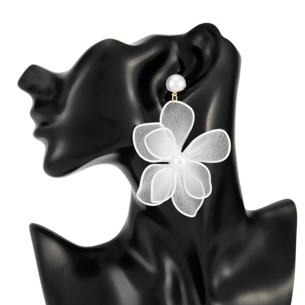 Fashion Sweet Mesh Flower Dangle Earrings Pearl Elegant Beach Earrings Women Ear Jewelry Petals Stud Earrings Gifts