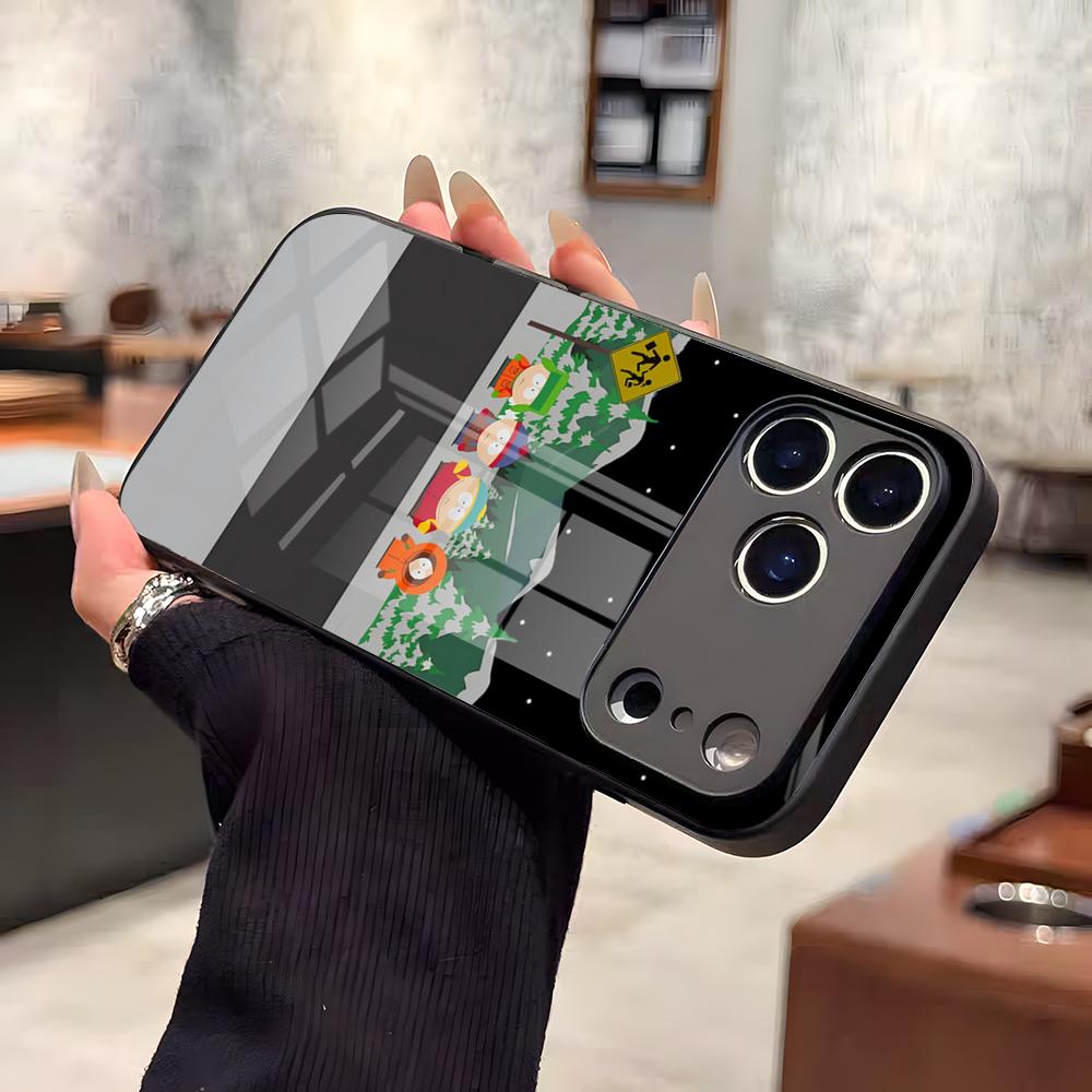Funny S-South P-Park Phone Case For IPhone 17 Air 16 E Pro Max 15 14 13 Mini 12 Pro 11 Max Plus Black Glass Cover