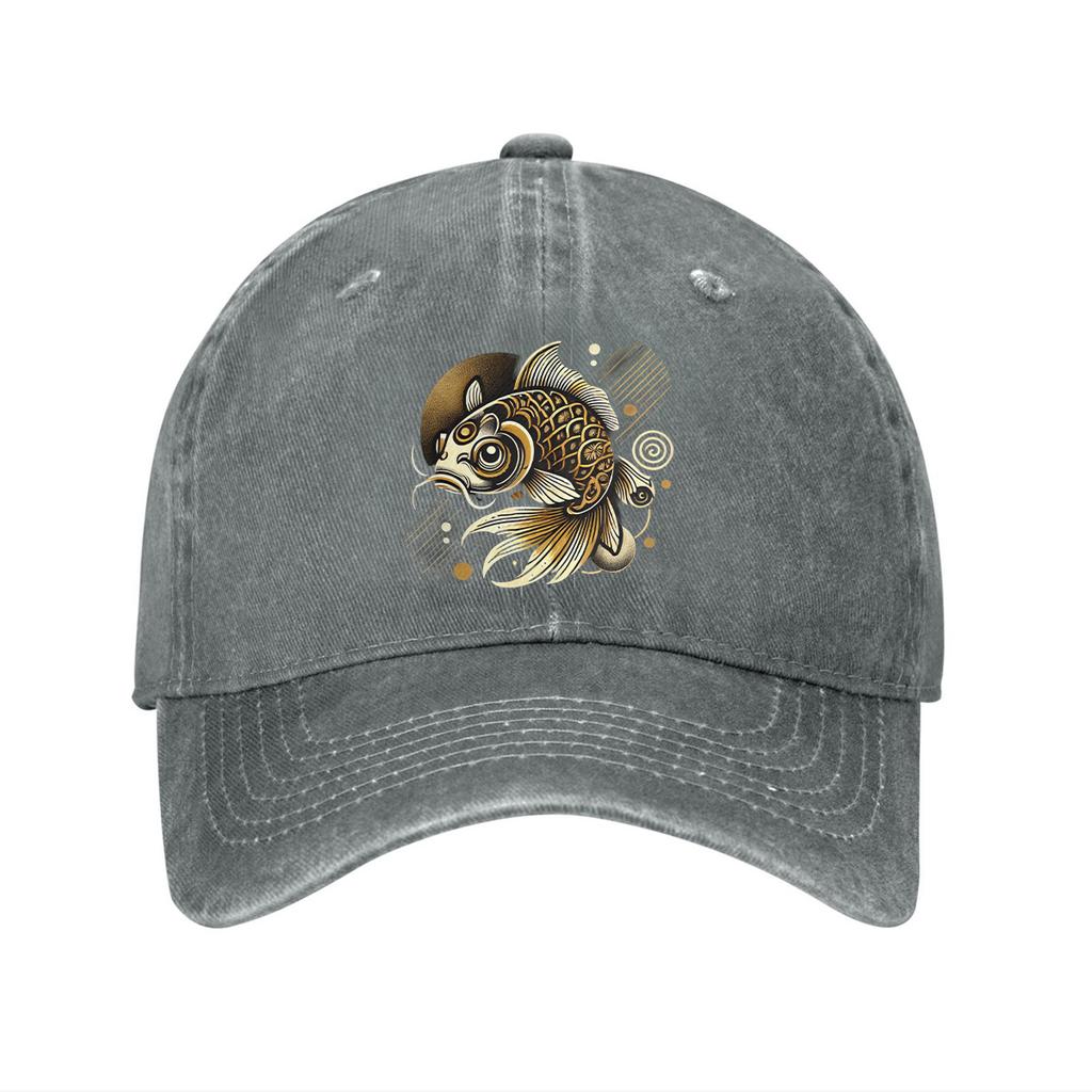 Golden Koi Fish Graphic Baseball Cap Unisex Adult Denim Washed Casual Adjustable Outdoor Sun Protection Cap