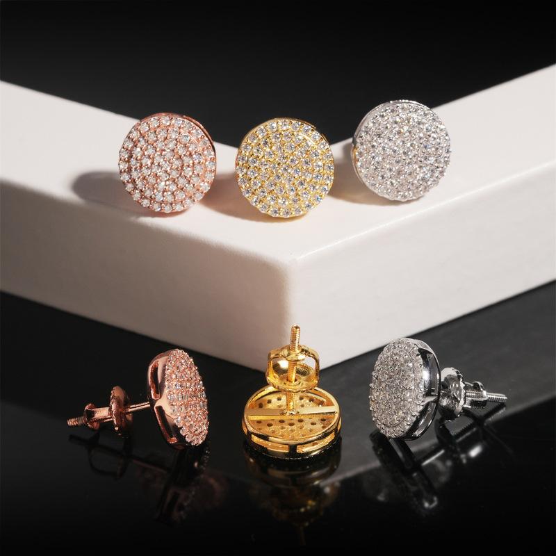 Full Moissanite D Color Round Women's Hip-hop Earrings 925 Silver Screw Ear Stud High Quality Fine Jewelry for Women Men Gift