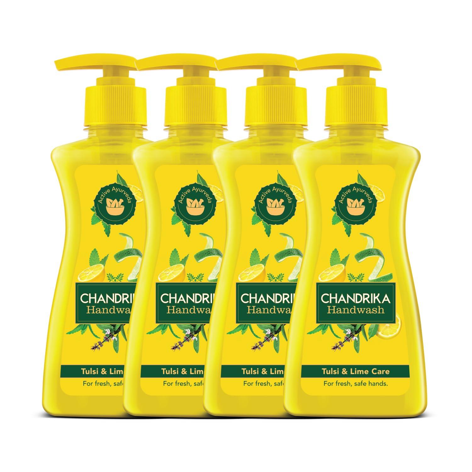 

Chandrika Tulsi & Lime Handwash 200ml Pack Of 4 | Gentle Ayurvedic Cleanser For Fresh, Healthy, Germ-Free Hands