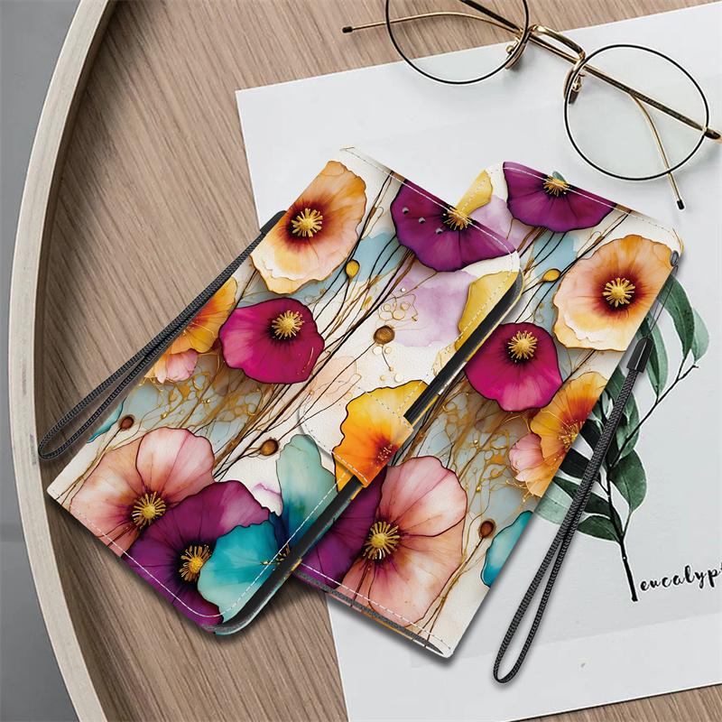 Retro Flower Case for Samsung Galaxy S26+ S25 Edge S24 Plus S23 S22 S21 FE Ultra Case Wallet Flip Stand Back Cover with Strap