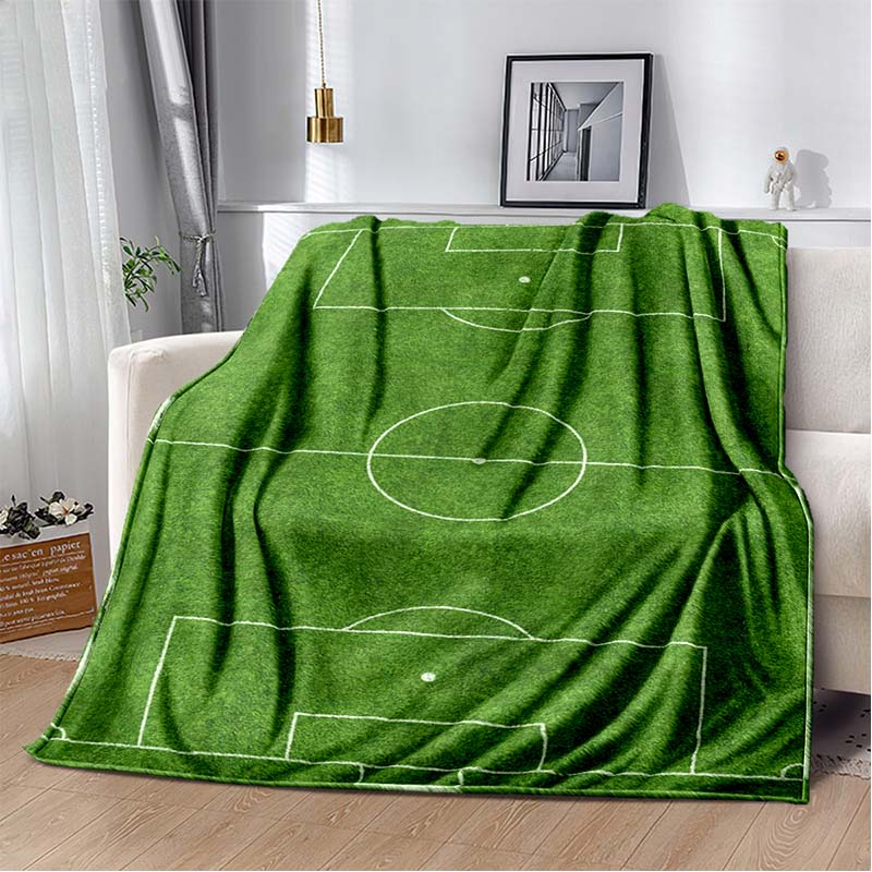 Soccer Football Field Print Flannel Blanket Soft Warm Throw Sofa Bedroom Game Room Birthday Gift Indoor Home Bedding Decor