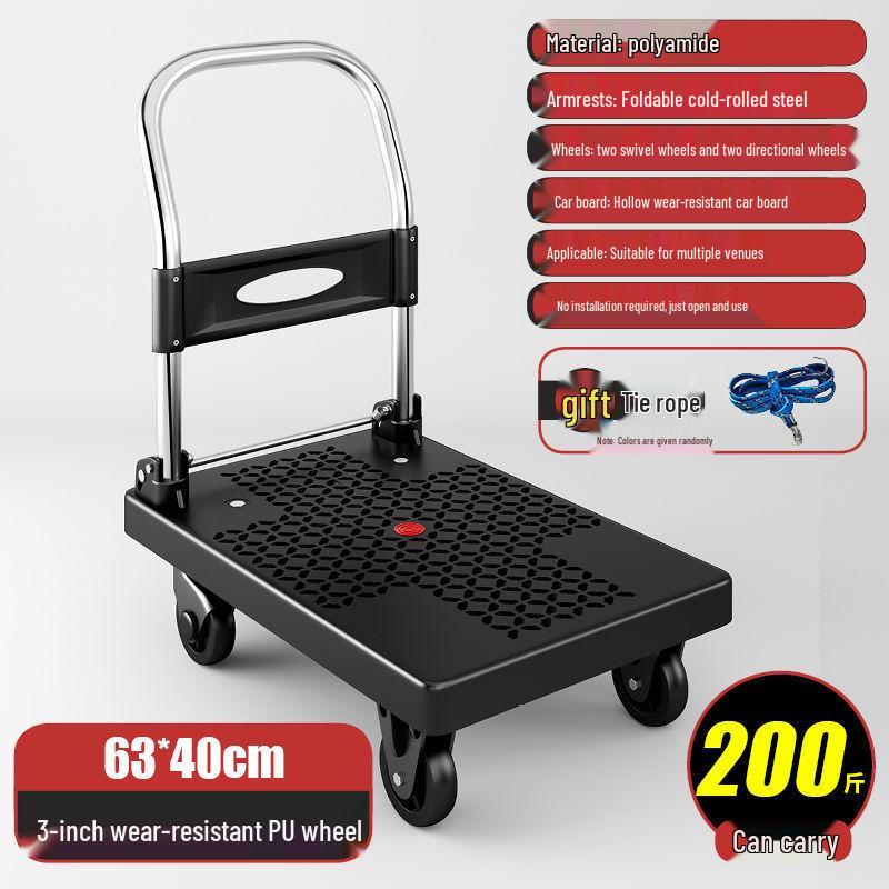 Compact Folding Flatbed Trolley: Silent, Lightweight, Multi-Functional Hand Truck for Pulling and Pushing Goods