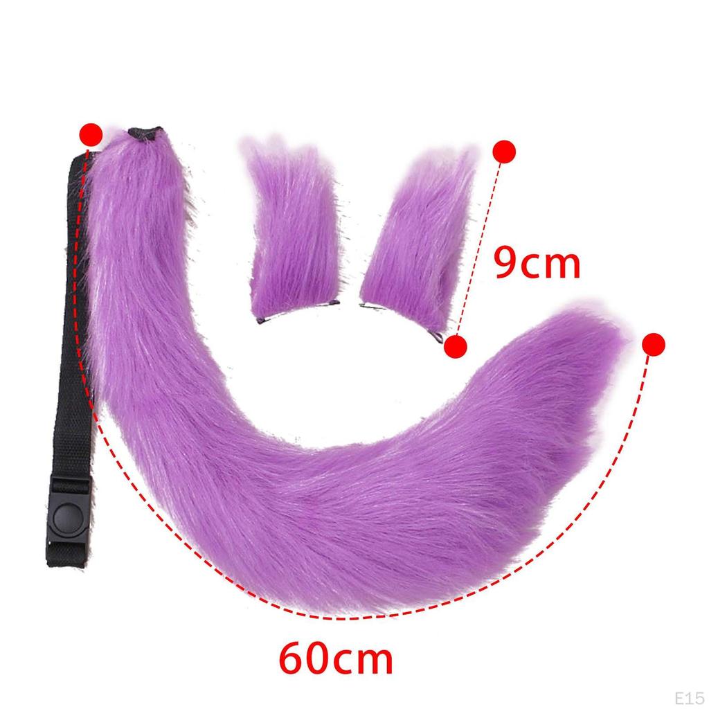 3Pcs Plush Ears and Tail Set Adjustable for Carnival Halloween Dress Women Girls