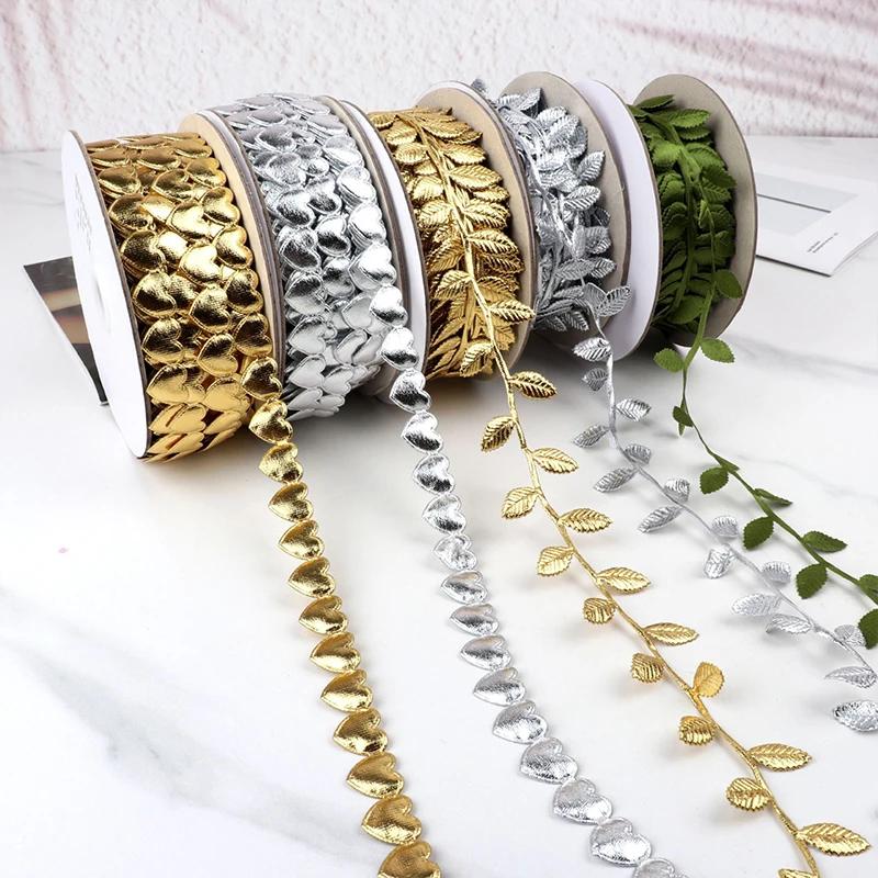 10m Leaves/Star/Heart Glitter Lace Sewing Trim Ribbon for Gift Wrapping Christmas Tree Decor DIY Craft Supply Ornament Material