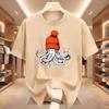 Octopus Orange Knitted Hat Cotton T-shirt Japanese Printed T-shirt Casual Cotton Short Sleeve T-shirt Unisex T-shirt