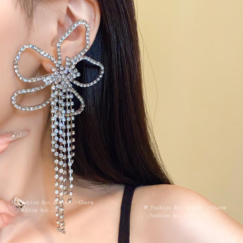 Silver Needle Diamond Flower Long Earrings Light Luxury Fashion Fringed Earrings Personality Advanced Temperament Earrings