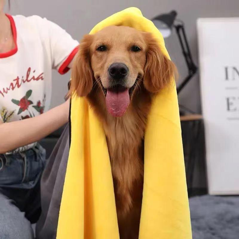 

Pet absorbent large towel, thickened and quick-drying non-sticky hair, teddy bear dog bath towel, cat bath towel Gray yellow 400g/ ㎡