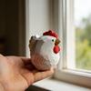 Hand Carved Wooden Rooster Rustic Figurine Cute White Chicken Statue Farmhouse Kitchen Home Desk Shelf Decor Ornament Gift