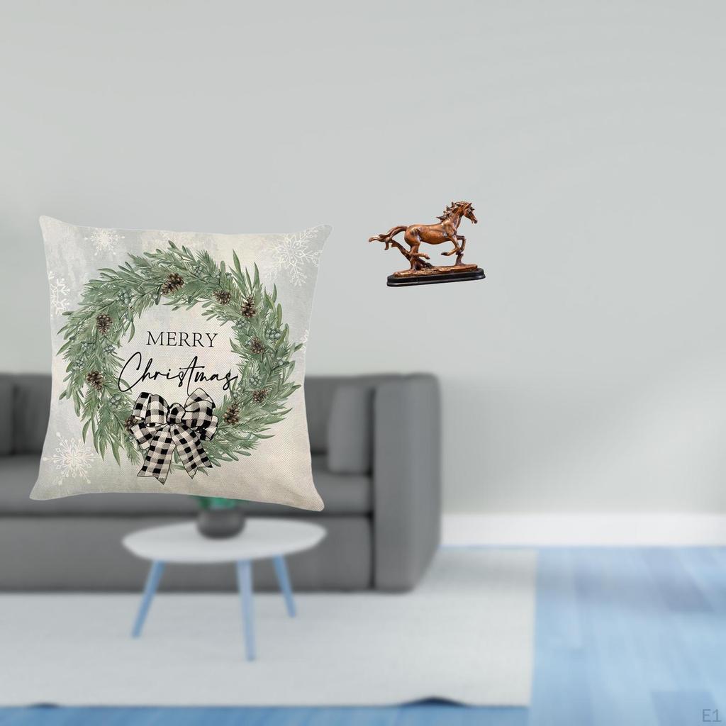 Festive Horse Sculpture Pillow Cover Polyester Throw for Couch Sofa Car Office Desk Decoration