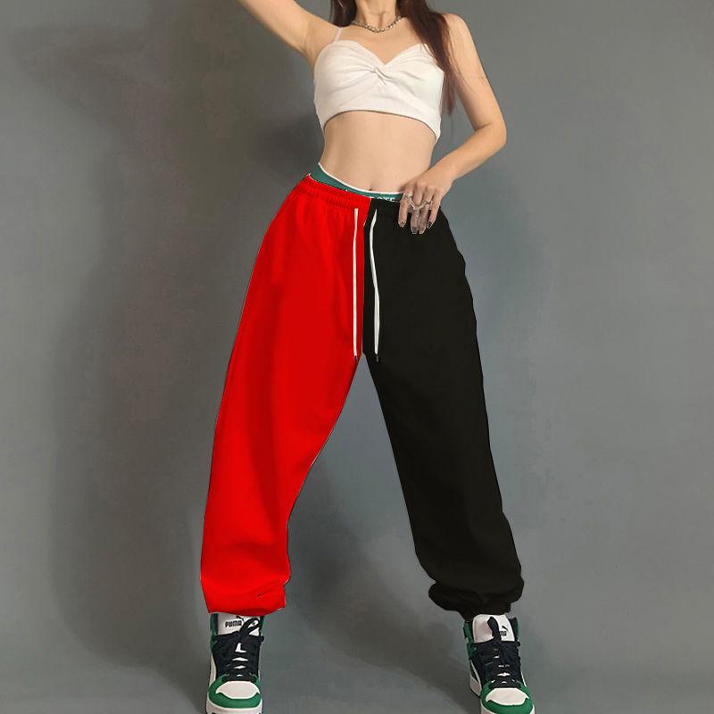 

Женские свободные спортивные штаны с высокой талией контрастных цветов в стиле хип-хоп, свободные повседневные шаровары больших размеров S