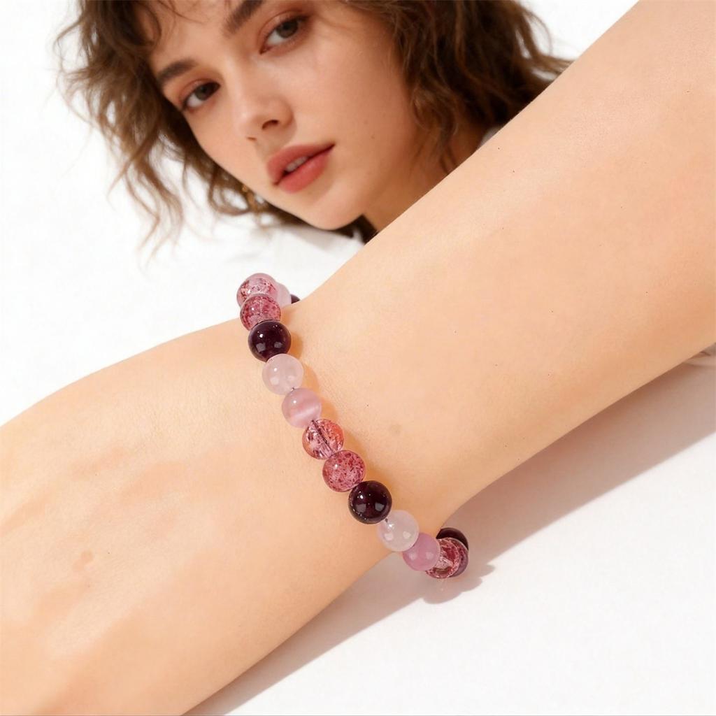 Festive Gifts Romantic Pink Red Agate Beaded Bracelet Fashion Jewelry For Women Daily Wear Stylish And Easy To Match Accessory