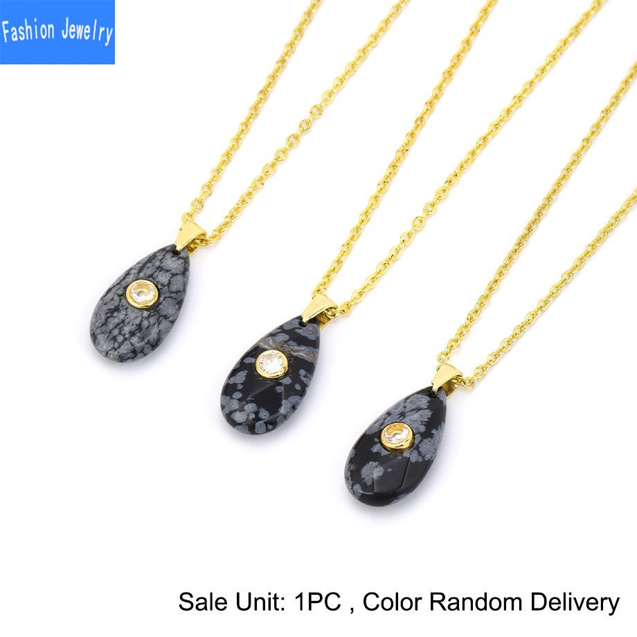 Natural crystal stone faceted water drop pendant micro-paved zircon fashion personalized necklace