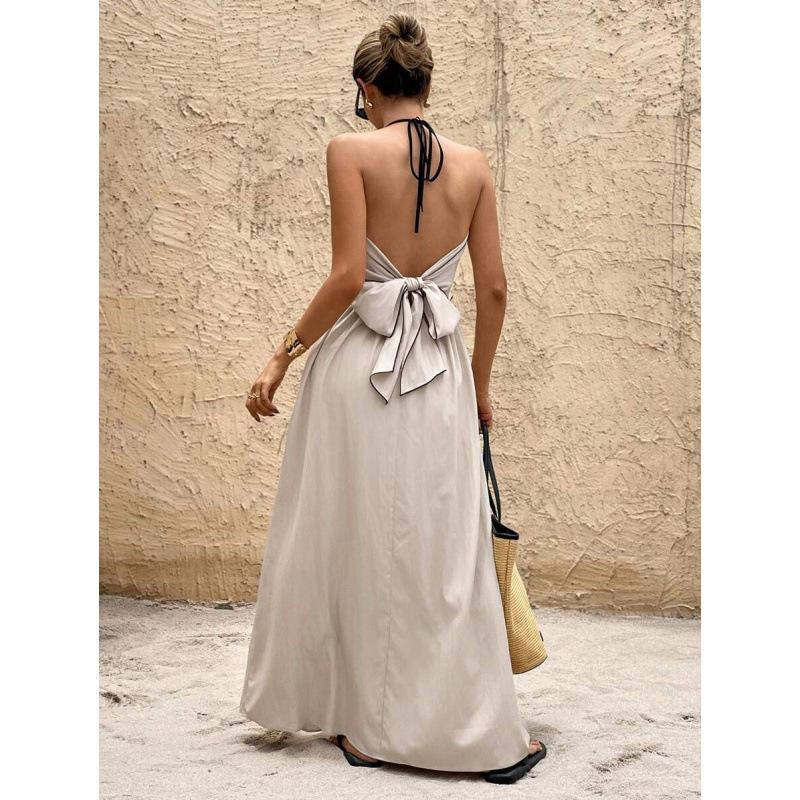 European summer new vacation leisure temperament backless neck V-neck sleeveless long dress