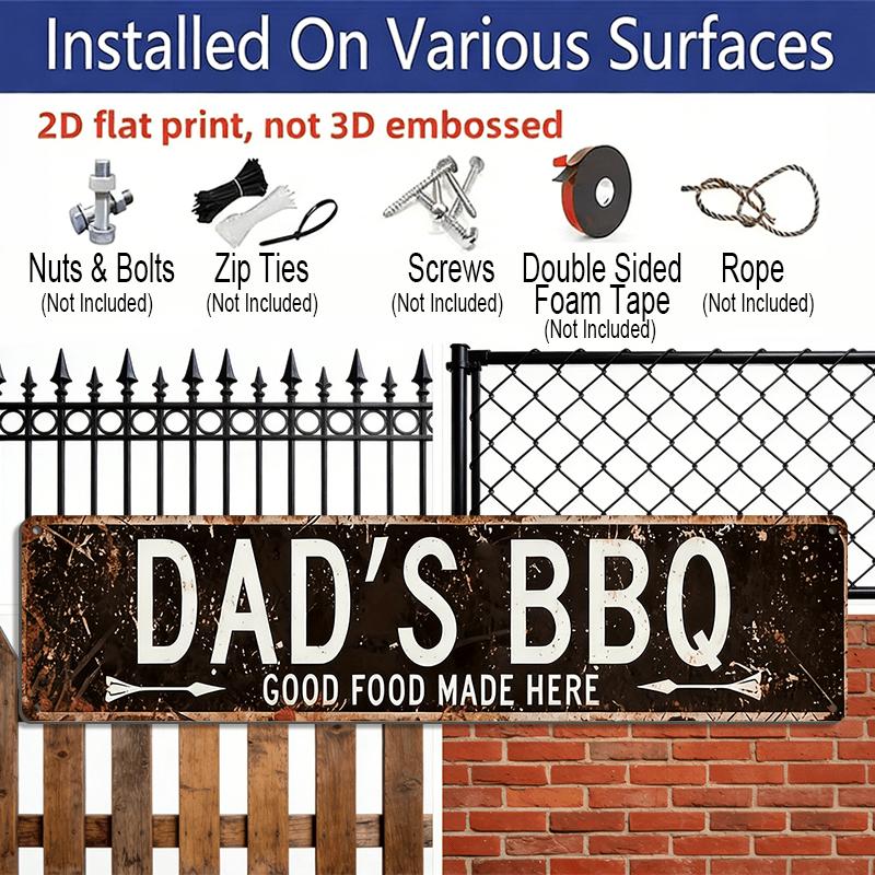 2D Flach, 1 Stück Vintage Papa's BBQ Metallschild - Rustikale Aluminium-Wandkunst mit dem Slogan "Good Food Made Here", Groß 3,94x15,75 Zoll BBQ-Thema