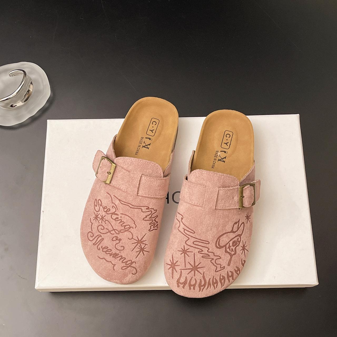 

Полушлепанцы с толстой подошвой и закрытым носком, женская уличная обувь 2025, новая весенняя модель, пробковые мюли Boken, дизайн одиночных туфель, крутые шлепанцы 40 розовый