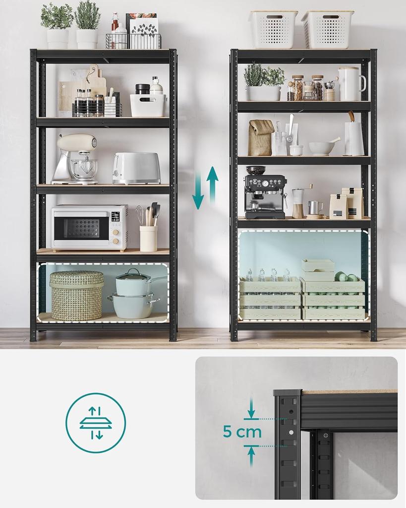 SONGMICS 5-Tier Heavy-Duty Shelving Units, Set of 2 Steel Shelving Units for Storage, Boltless Assembly, for Garage, Shed, Load Capacity 1929 lb Each