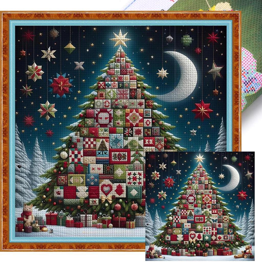 Vollstickerei Baumwollfaden 14CT Bedrucktes Weihnachtsbäumchen Kreuzstich-Set Kunst