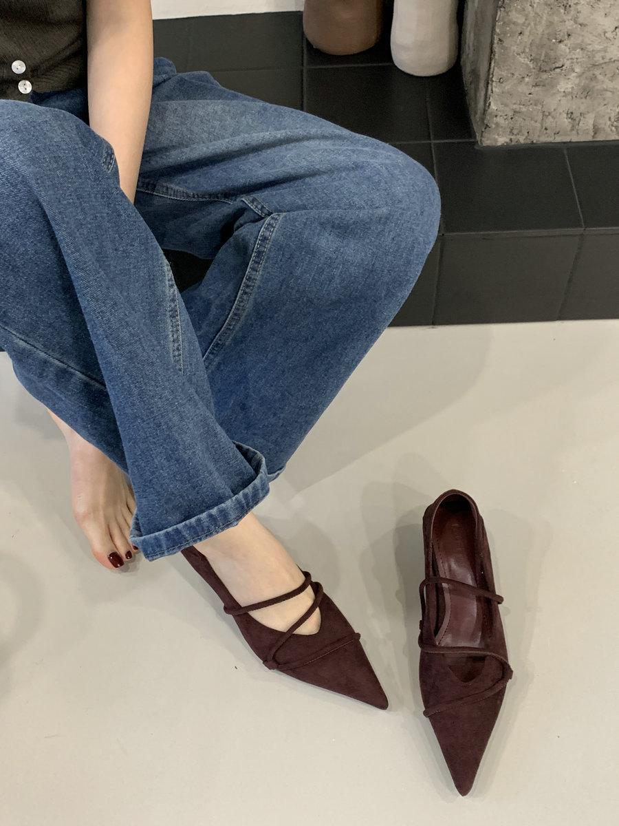 

2025 autumn new temperament suede pointed head small low heel high heels fashionable versatile retro thin commuter shoes 39 фуксия